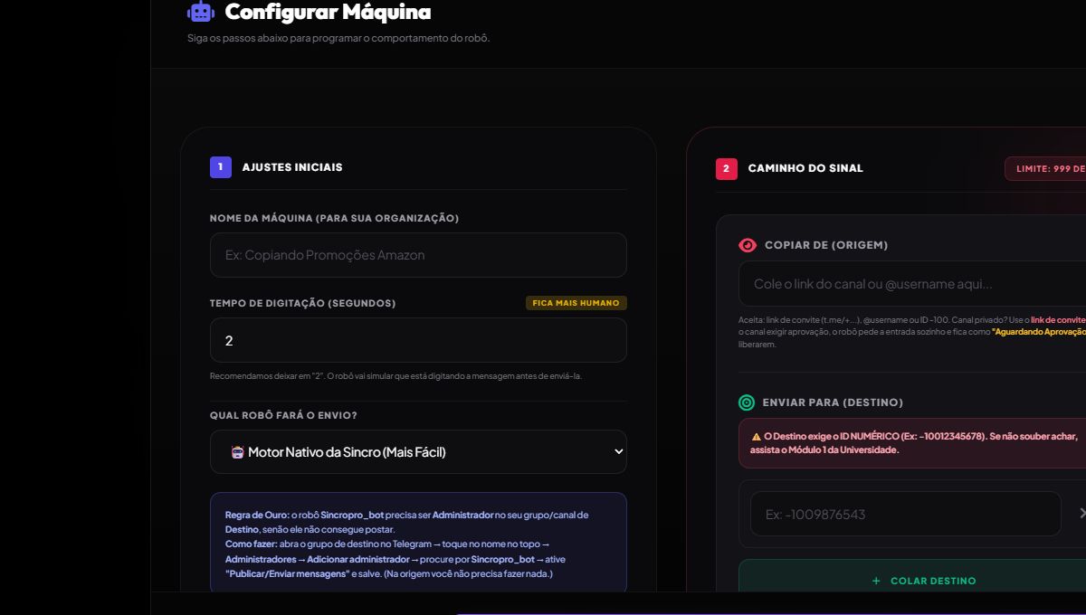 Tela sanitizada do Sincro Clone com regras de publicação