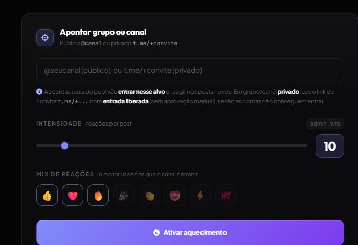 Tela sanitizada do módulo de Engajamento com acompanhamento de alvos