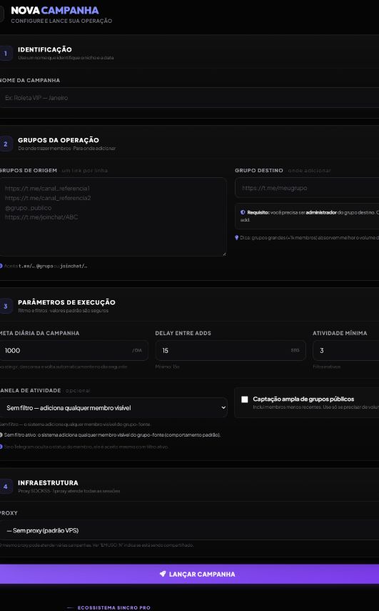 Tela real sanitizada de acompanhamento de campanha no Sincro ADD